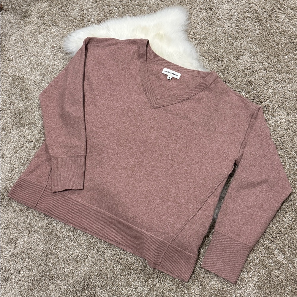 Lucky Brand Women's Dusty Rose V-Neck Sweater Size M - Picture 2 of 6